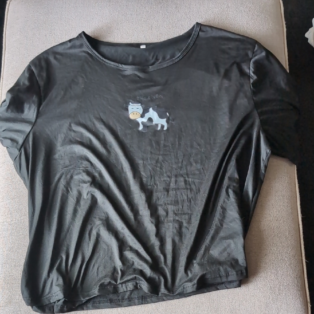 Black T-Shirt with Cow Graphic